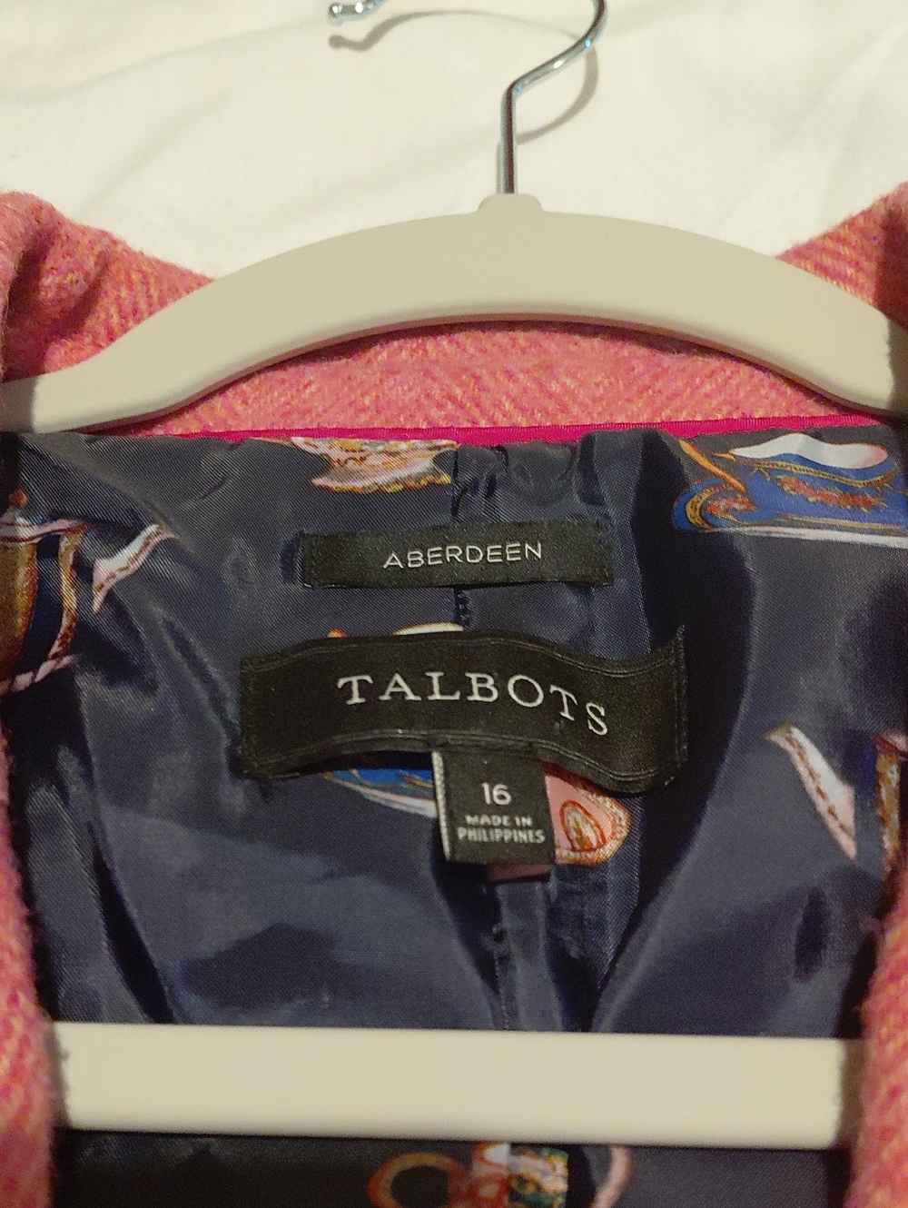 Talbots Aberdeen Line Pink/Salmon Herringbone Womens Blazer Metal Buttons Wool - Picture 3 of 12